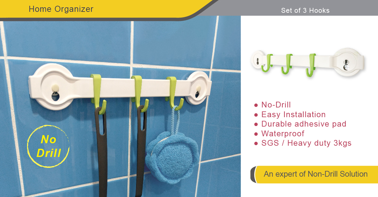 RT-A8024 Set of 3 Hooks(Non-Drill Series)